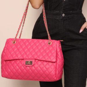 Hot Pink Quilted Purse with Braided Chain Straps